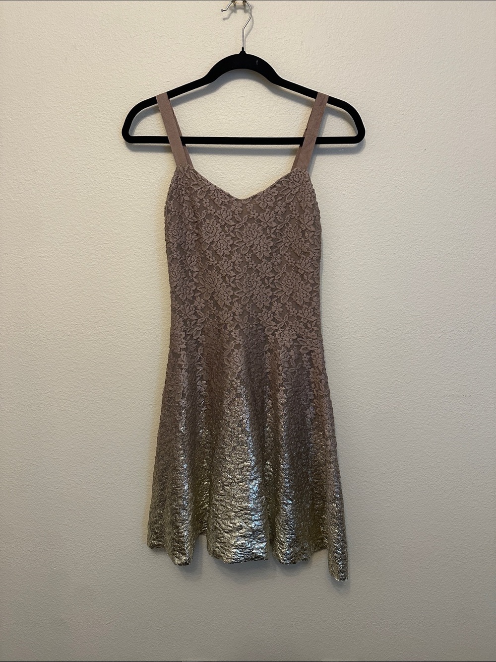 Free People Lace A-Line Mini Dress in Taupe
